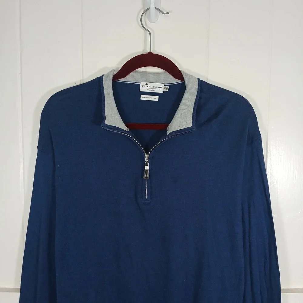 Peter‎ Millar Crown Soft Quarter Zip Sweater Cotton Silk Mens XL Blue MS18S01